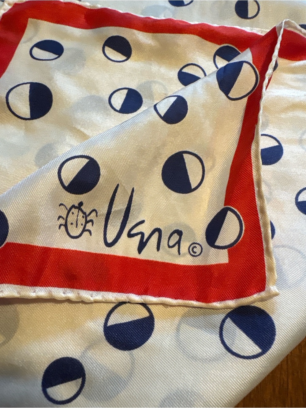 Vintage Vera Neumann Ladybug Signature Oblong Scarf Red White Blue Mod Geometric